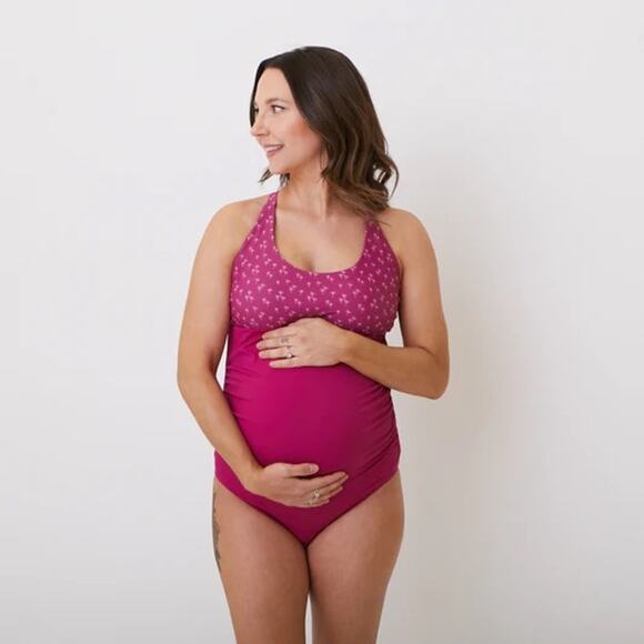 NWT SENITA Maternity One Piece Swimsuit Magenta Medium Pink Comfortable Cute - Picture 1 of 12